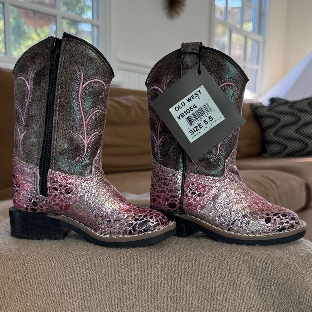Old West Pink and Brown Girls' Western Boots